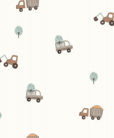 SoftShell a pattern of trucks and trees on a white background