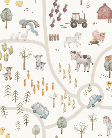 French Terry an illustration of farm animals and animals on a card