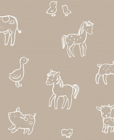 Waterproof fabric hand-drawn farm animals on a beige background