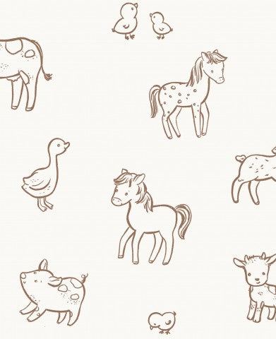 Muslin hand-drawn farm animals on white background