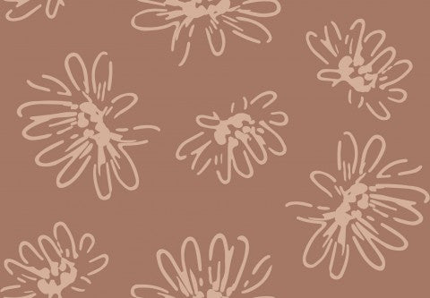 French Terry a brown-beige pattern with flowers on it