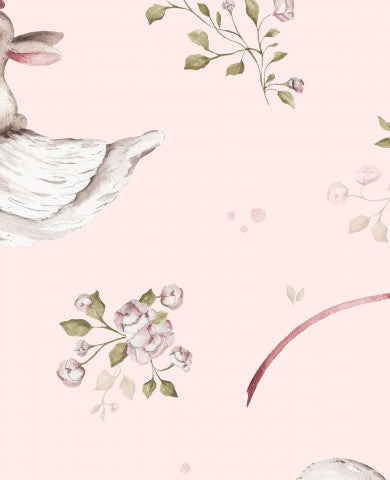 Waterdichte stoffen eenden en bloemen op een roze achtergrond