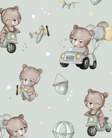 Muslin teddy bears in cars and balloons