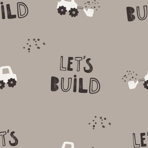 Waterdichte stof met een patroon dat zegt: "Laten we hierop voortbouwen