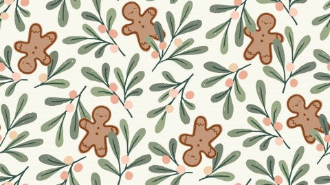 Nähere Lebkuchen-Magie: Canvas Baumwolle mit Mistel-Creme-Print, ideal zum nähen von warmen und weichen Winterkleidern, Tieren und Accessoires.