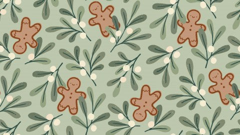 French Terry gingerbread men on a green background