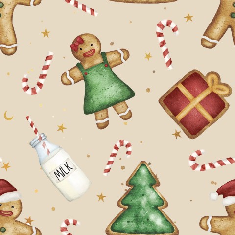 Kerstpeperkoek en zuurstokken van ribjersey op beige achtergrond