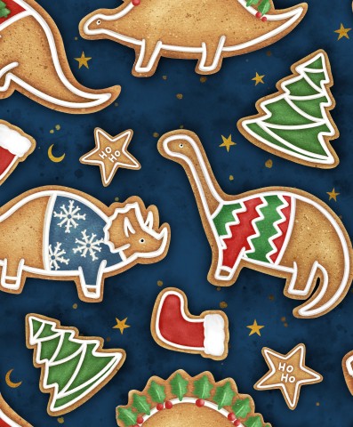 Waterdichte kerstkoekjes van stof met dinosaurussen en kerstbomen