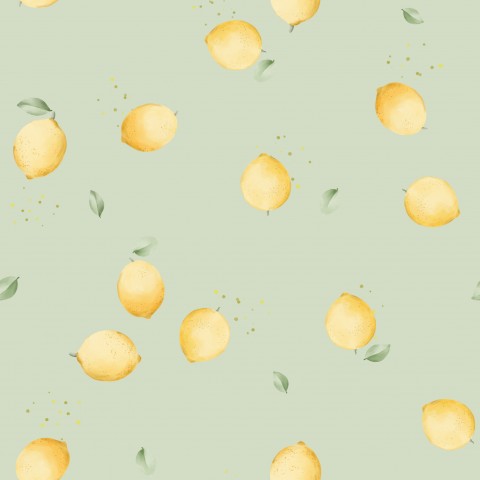 Satin cotton lemons on green background
