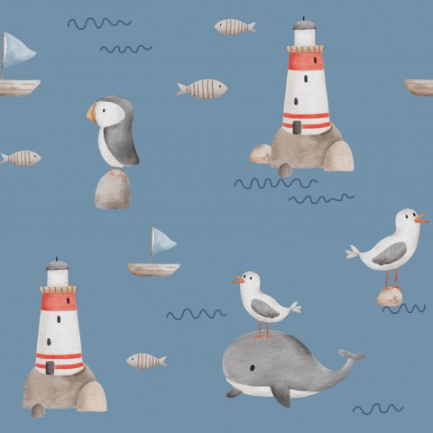 Muslin Seagulls and Lighthouse