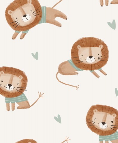 Tissu imperméable avec de jolis lions et des cœurs