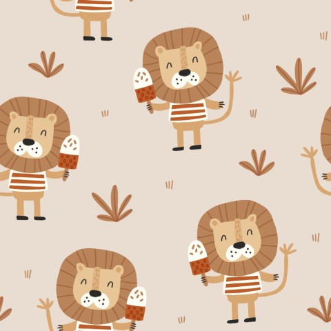 Canvas cotton pattern of a cute lion with ice cream
