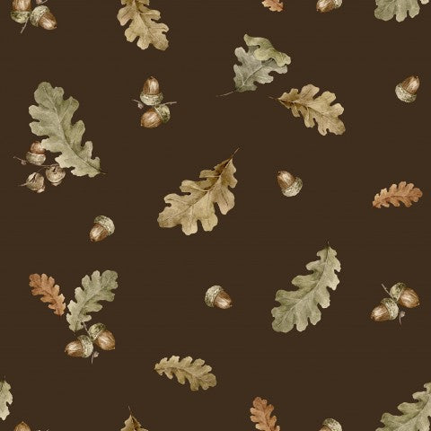 Jersey watercolor oak leaves and acorns on a brown background