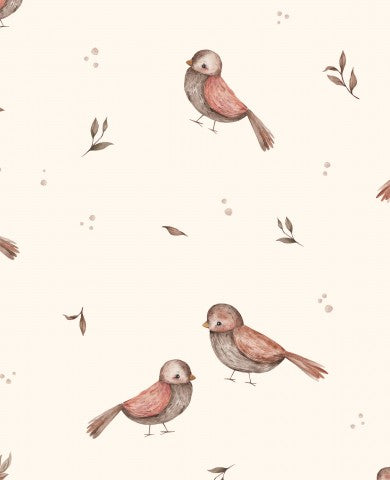 Canvas Cotton Little Birds Cream - Naturligt tekstil til den moderne syning: Bomuld, bløde og åndbare materialer, velegnet til forskelligt tøj