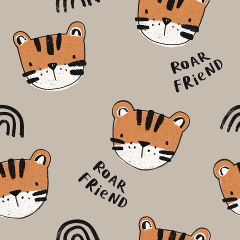 Deutsche Baumwolle-Canvas Little Tiger Beige - Weich und atmungsaktiv für Mode- und Dekor-Projekte. Baumwolle-Meterware zum Nähen - ideal für Kleidung, Tücher,