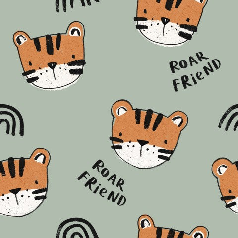 Wasserdichter Stoff einem Tigergesicht und den Worten „Roar Friend“