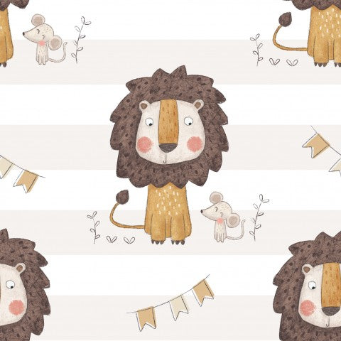 Tissu imperméable avec un joli lion et une souris