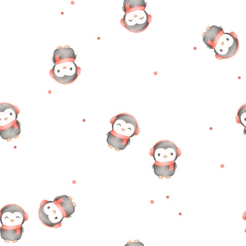 Pingüinos de algodón satinado sobre fondo blanco