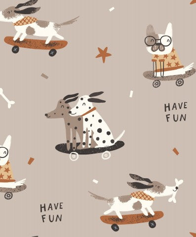 French Terry dogs on skateboards