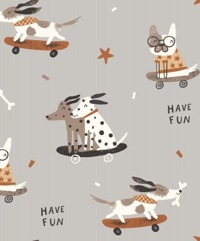 Muslin dogs on skateboards