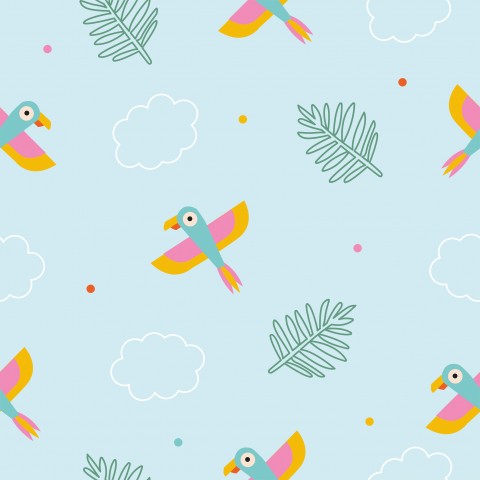 SoftShell colorful birds and palm leaves