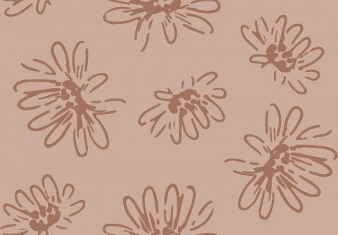 Waterproof fabric with a pattern of brown flowers on a beige background