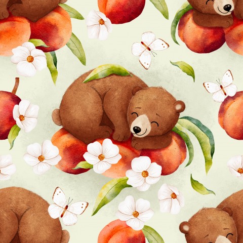 SoftShell a bear sleeping on peaches