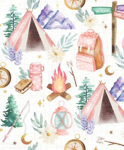 Satin Baumwolle Aquarellzelten, Lagerfeuer und anderen Gegenständen