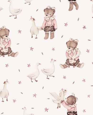 Bamser og ænder i satinbomuld