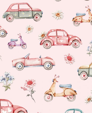 Musselin Autos und Motorrollern in Aquarell