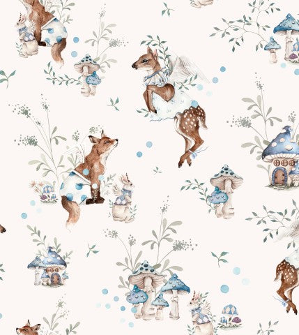 Muslin forest animals and mushrooms