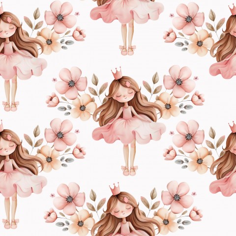 French Terry süßer Ballerina und Blumen