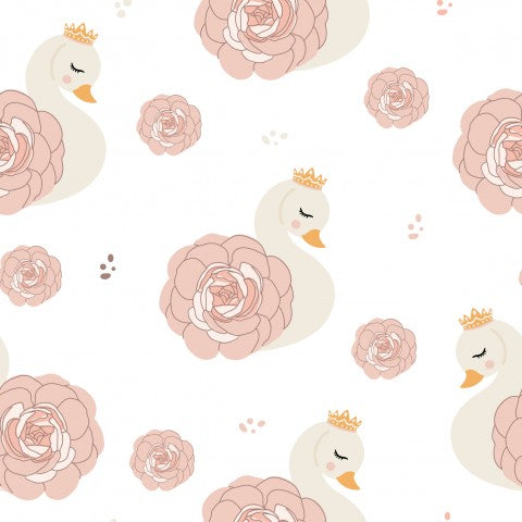 Tissu imperméable cygnes et roses