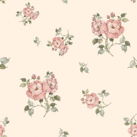 Rib Jersey a floral wallpaper with pink flowers and leaves