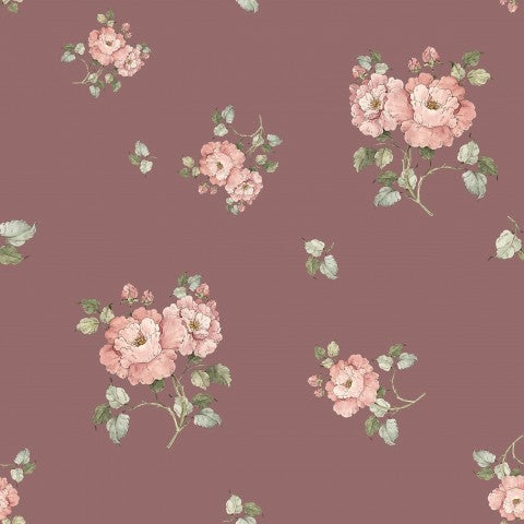 French Terry rosa Rosen auf kastanienbraunem Hintergrund