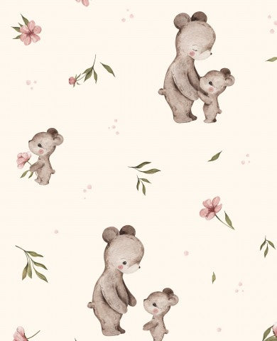 Panamá un patrón de ositos de peluche y flores sobre un fondo beige