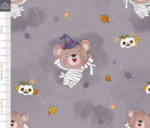 Tessuto impermeabile, immagine di un tessuto con motivi di Halloween, orsi e zucche