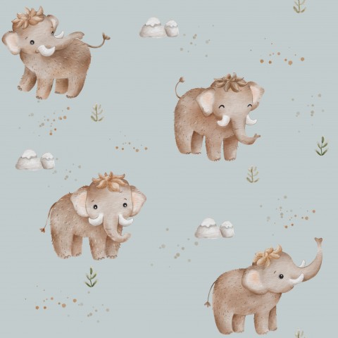 Muslin elephants on a blue background