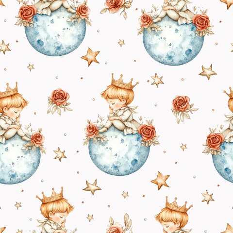 Waterproof fabric of a little girl sitting on the moon