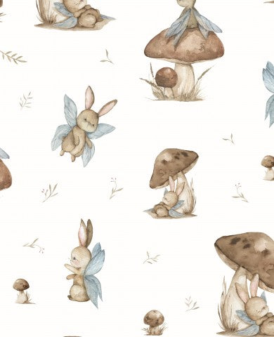 Satijnen katoenen konijnen en paddenstoelen