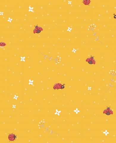 Coccinelle e fiori del Jersey su sfondo giallo