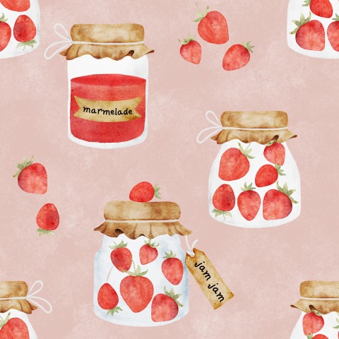 Confiture de fraises en pot en tissu imperméable sur fond rose