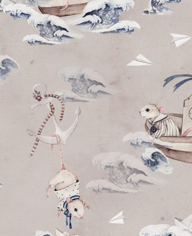 Naturlig bomuld til rigtige begyndere: Canvas Sailor Mice Sand, ideel til syning af tøj og tilbehør - høj kvalitet og venlig tekstur.