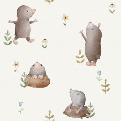 Satin cotton a pattern of small moles with flowers and leaves