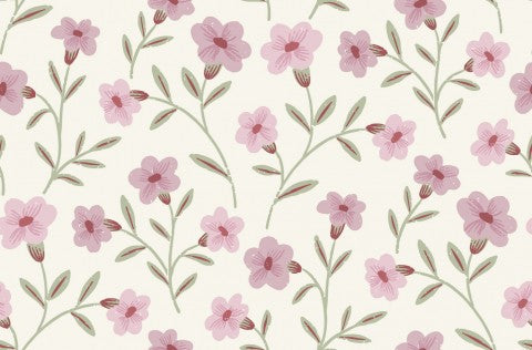 Waterproof fabric pink flowers on white background