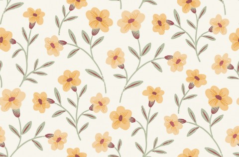 French Terry gelben Blumen auf weißem Hintergrund