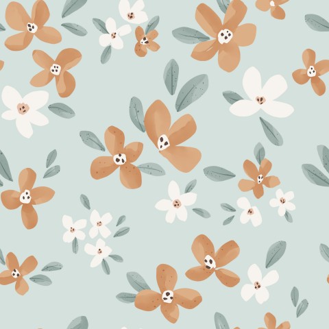 Satin cotton floral pattern with brown and white flowers