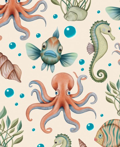 French Terry Tintenfischen, Fischen und anderen Meeresbewohnern