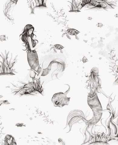 SoftShell a black and white drawing of mermaids and sea creatures