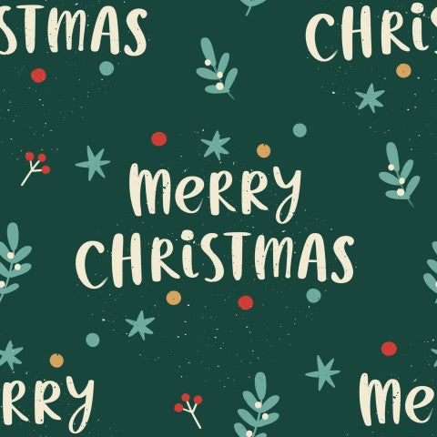 Satin cotton Christmas pattern with the words “Merry Christmas”